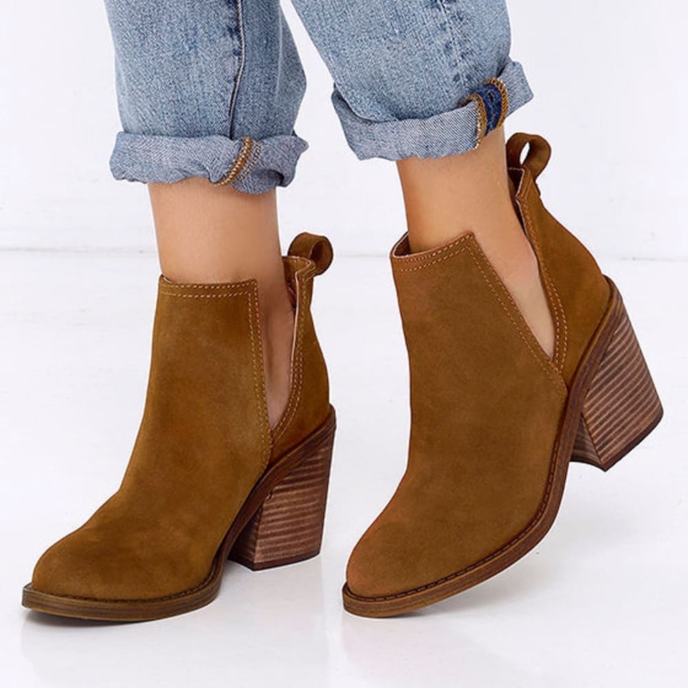 Steve Madden Tan Suede Cutout Heeled Ankle Boots